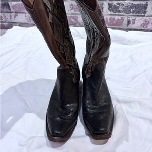 Women's Black and Brown Heeled Cowboy Boots